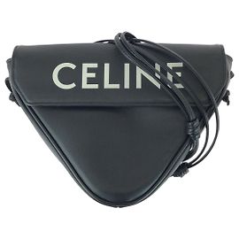 Céline Bolso de hombro de cuero con logo triangular Celine Negro
