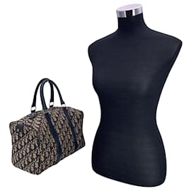 Dior-Christian Vintage Blue Logo Oblique Canvas Boston Bag-Blue