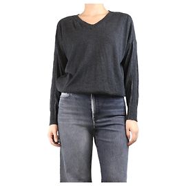 Brunello Cucinelli Grau funkelnd besetzter V-Ausschnitt Pullover - Größe L Grau