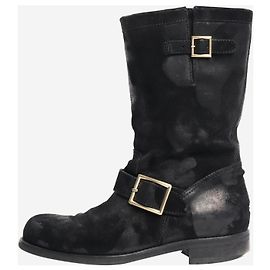 Jimmy Choo Schwarze Wildlederstiefel mit Used-Effekt - Größe EU 39 (UK 6) Schwarz