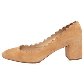 Chloé Beige Lauren suede scalloped-edge pumps - size EU 40.5 Other