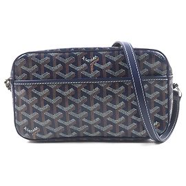 Borsa a Spalla Goyard Cap Vert PM in Tela e Pelle Blu navy