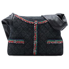 Bolsa de menina Chanel em lã e couro de cordeiro cinza Marrom