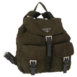 Prada Double Front Pocket Backpack Tessuto Medium Khaki