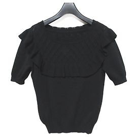 Autre Marque Aveniretoile Spitzenstrick Pullover mit Rüsche Schwarz