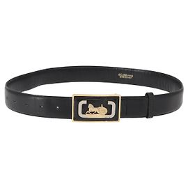 Céline Celine Belt Leather with Metal Thin Black