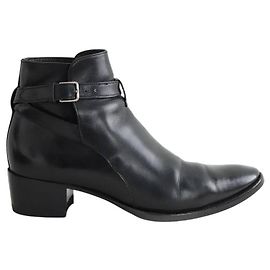 Saint Laurent Botas de cuero negro Negro
