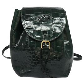 Bally Vintage Backpack Embossed Leather Green
