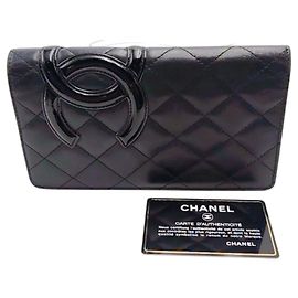 Chanel Cambon Bifold Long Wallet Black Pink