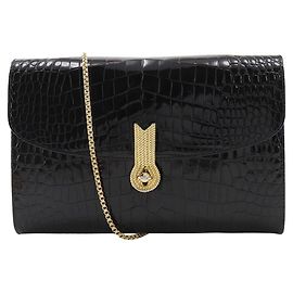 Autre Marque MORABITO Chain Shoulder 2way Embossed Leather Shoulder Bag Black