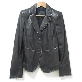 Emporio Armani Chain Trim Leather Tailored Jacket Black
