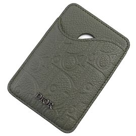 Christian Dior Khaki Leather Card Case Khaki