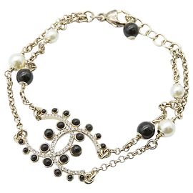 Pulseira de pérolas falsas e strass CC banhada a ouro Chanel Outro
