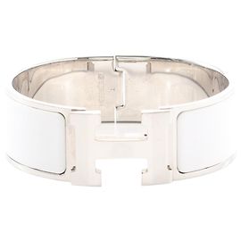 Pulsera PM Hermès Clic Clac H de esmalte blanco ancho Blanco