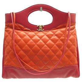 NEW CHANEL 31 QUILTED LEATHER ORANGE & RED CC LOCK HANDBAG Other