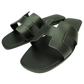 Hermès NEUE HERMES ORAN SCHUHE 39 SCHWARZE LEDERSANDALEN MULES BOX Schwarz