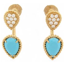 NEUF BOUCLES D'OREILLES BOUCHERON SERPENT BOHEME OR 18K DIAMANT 0.16CT TURQUOISE Doré