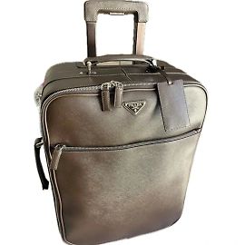 Prada Saffiano Leather Trolley Suitcase Black Brown