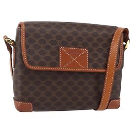 Céline Bolsa de Ombro Celine Vintage Macadam em Lona e Couro Marrom