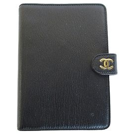 Chanel Coco Mark Leather Notebook Cover Black