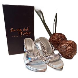 Autre Marque Via de la Mare Sandalen Leder Weiß Grau 39 Weiß Grau