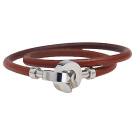 Pulseira Hermès de Couro Marrom e Metal Prateado Marrom Prata