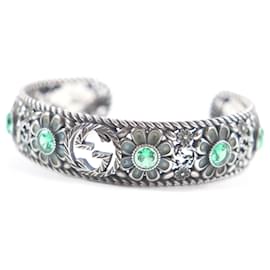 Gucci-GUCCI Crystal Floral Interlocking G Bangle Bracelet-Green