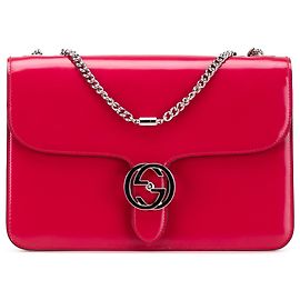 Gucci Rosso Medio Borsa a Spalla in Vernice Dollar Interlocking G Rosso