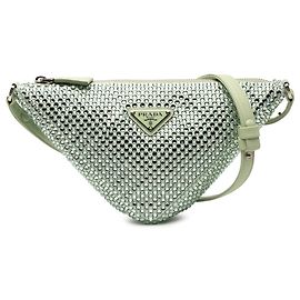 Pochete Triangular de Cetim Verde Embelada com Cristais Prada Verde
