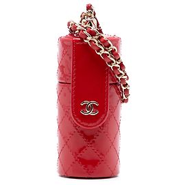 Chanel Red CC Quilted Patent Lipstick Case Red