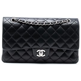 Chanel Preto Médio Clássico em Couro de Cordeiro Duplo Preto