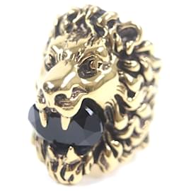 Gucci-Gucci Lion Head Ring with Color Stones-Golden