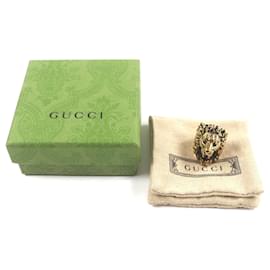 Gucci-Gucci Lion Head Ring with Color Stones-Golden