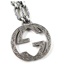 Gucci-GUCCI 524890 Arabesque Interlocking G Textured Long Chain Necklace-Other