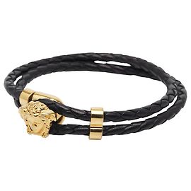 Pulseira de couro Medusa da Versace Preto