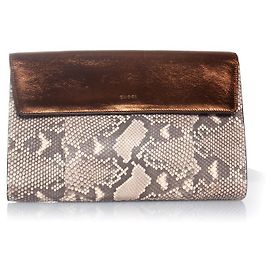 Gucci Python-Leder-Clutch mit metallischem Klappdeckel Braun