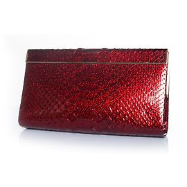 Clutch em couro de python Jimmy Choo em vermelho metálico Vermelho