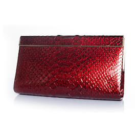 Jimmy Choo python leather clutch in metallic red Red