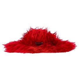 Chapéu de pele falsa com placa de logo Prada em lã mohair vermelha Vermelho