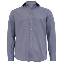 Camicia a maniche lunghe in cotone blu con bottoni Brunello Cucinelli Blu