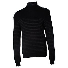 Balmain  Gestreifter Lurex-Rollkragenpullover Schwarz