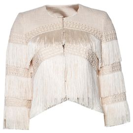 Blazer com franjas Elisabetta Franchi em creme Branco Cru