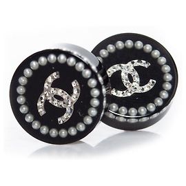 Brincos redondos de pérolas e strass Chanel Preto