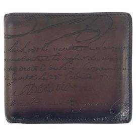 Carteira de couro Berluti com script de caligrafia Marrom