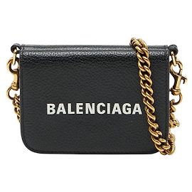 Balenciaga Chain Mini Wallet Leather Wallet Black