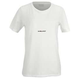 Camiseta de algodón blanco con estampado del logo de Saint Laurent Blanco Crudo
