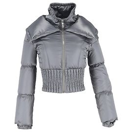 Prada oversized Steppjacke mit Reißverschluss und Kragen aus grauem Polyamid Grau