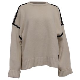 Totême Strickpullover mit bestickten Fallenden Schultern aus Cremewolle Weiß Roh