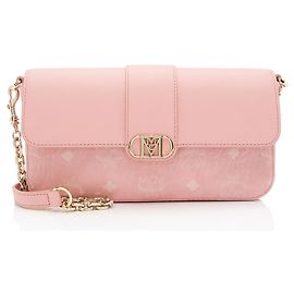 MCM Visetos Calfskin Logo Mode Travia Small Shoulder Bag Pink