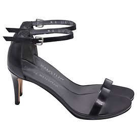 Stuart Weitzman Ankle Strap Sandal Heels in Black Leather Black